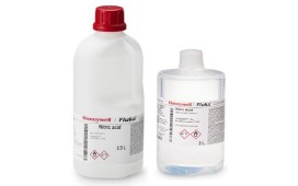 Two plastic containers filled with Honeywell TraceSelect chemicals