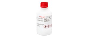 A plastic bottle filled with Honeywell TraceSelect Solvents